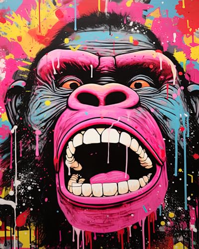 TISHIRON Malen nach Zahlen für Erwachsene Anfänger Kunstwerk Kits Abstrakte Plakate des Gorillas Leinwand Ölmalerei Home Wall Decor Mit 3-Pinseln und Acrylfarbe 40x50 CM von TISHIRON