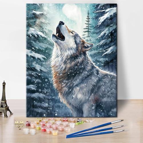 TISHIRON Malen nach Zahlen für Erwachsene Brüllender Wolf Malen nach Zahlen Kit für Erwachsene Heulen Acryl Malen nach Zahlen Kits auf Leinwand Wilde Tiere Ölgemälde für Geschenk16 x20 Rahmenlos von TISHIRON