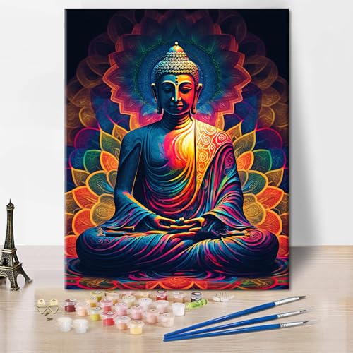 TISHIRON Malen nach Zahlen für Erwachsene Buddha Erwachsene Malen nach Zahlen Religion Erwachsene Malen nach Zahlen Kits Lotus Yoga Zen Acryl Ölgemälde Kunsthandwerk 16x20 Zoll von TISHIRON