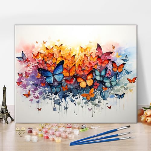 TISHIRON Malen nach Zahlen für Erwachsene Bunter Schmetterling Malen nach Zahlen Acrylfarbe Kits DIY Erwachsene Malen nach Zahlen Kits auf Leinwand Abstrakte Aquarell Kunst Handwerk16 x20(Frameless) von TISHIRON