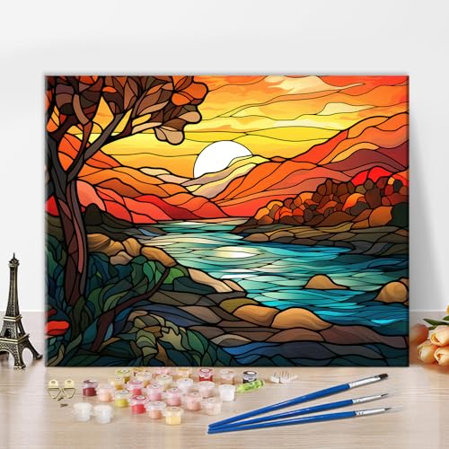 TISHIRON Malen nach Zahlen für Erwachsene Kinder Grafische Mosaik Malen Herbstlandschaft DIY Ölgemälde Kits für Wohnzimmer Schlafzimmer Wanddekoration - 16" x 20" von TISHIRON