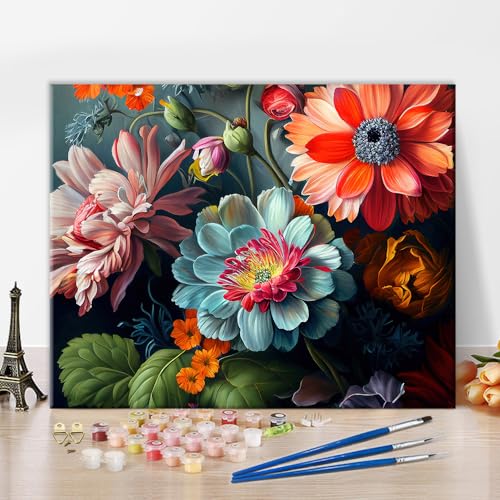 TISHIRON Malen nach Zahlen für Erwachsene Kinder Ölgemälde Blumen DIY Ölgemälde Kits Farbenfrohe Gemälde für Wohnzimmer Schlafzimmer Wanddekoration - 16" x 20" von TISHIRON