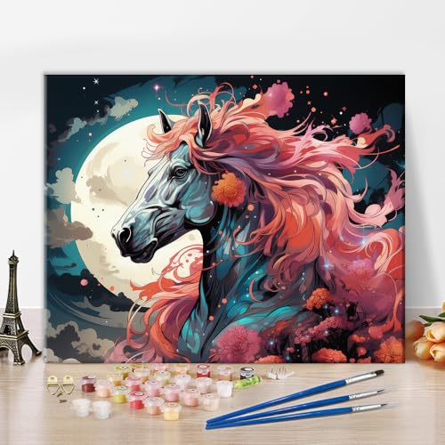 TISHIRON Malen nach Zahlen für Erwachsene Mond, Blumen und weiße Pferde Malen nach Zahlen Kits Nachthimmel Erwachsene Malen nach Zahlen Tiere Malen nach Zahlen Kits DIY Ölmalerei Kits, 40x50 CM TISHIRON Malen nach Zahlen für Erwachsene Mond, Blumen und weiße Pferde Malen nach Zahlen Kits Nachthimmel Erwachsene Malen nach Zahlen Tiere Malen nach Zahlen Kits DIY Ölmalerei Kits, 40x50 CM von TISHIRON
