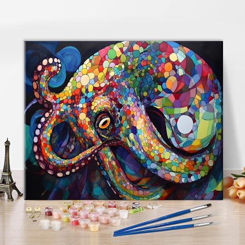 TISHIRON Malen nach Zahlen für Erwachsene Schöner Oktopus Erwachsene Malen nach Zahlen Abstrakt Erwachsene Malen nach Zahlen Kits Farbenfrohes Acryl Ölgemälde Kunsthandwerk 16x20 Zoll von TISHIRON