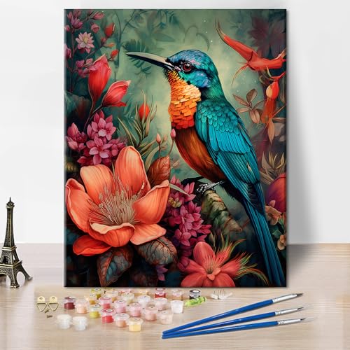 TISHIRON Malen nach Zahlen für Erwachsene Schöner bunter Vogel Erwachsenen Malen nach Zahlen Sets Blühende Blume Malen nach Zahlen Kits für Erwachsene Bunte Acryl Ölmalerei Kunsthandwerk von TISHIRON