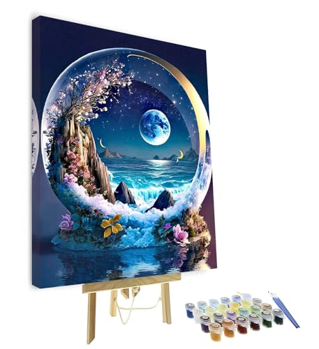 TISHIRON Malen nach Zahlen für Erwachsene und Anfänger, DIY Mond Erwachsene Malen nach Zahlen, Kits auf Leinwand, Acrylfarbe, Zeichnung Malerei mit Pinseln, Ölgemälde mit Rahmen, 40,6 x 50,8 cm von TISHIRON