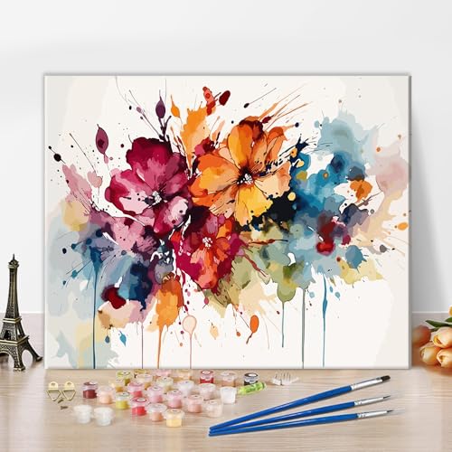 TISHIRON Malen nach Zahlen für Erwachsene und Kinder Bunte Blumen Erwachsene Malen nach Zahlen Kits Blume Blatt Acrylmalerei mit Pinseln Ölgemälde Kunsthandwerk 16x20 Zoll von TISHIRON