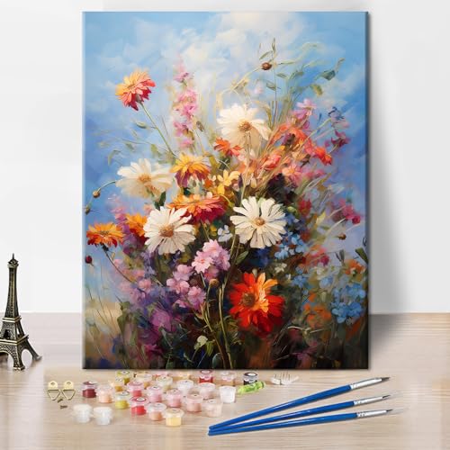 TISHIRON Malerei nach Zahl Kits auf Leinwand, Blumen DIY Acryl Malerei Kit, Farbe nach Zahlen für Erwachsene und Kinder Anfänger, ideale Geschenk Wahl für Ostern Tag mit 16x20inch rahmenlos von TISHIRON