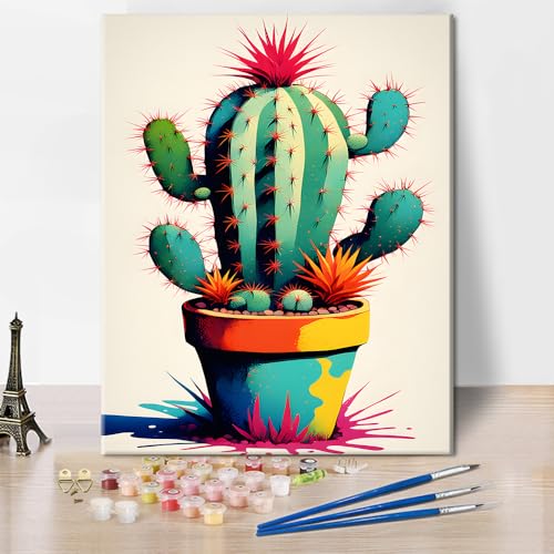 TISHIRON Ölgemälde Digitale Zeichnung Set für Erwachsene Kinder Glückliche Kaktus Schöne Zeichnungen DIY Ölgemälde für Kinderzimmer Wand Dekoration 16 x 20 Zoll von TISHIRON