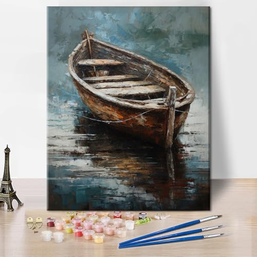 TISHIRON Ölgemälde Schiff, Malen nach Zahlen für Erwachsene, Anfänger, minimalistisches Boot, Malen nach Zahlen, bunt, DIY-Acrylmalerei-Kits, Schiff, Ozean, Malen nach Zahlen, Kunst, 40,6 x 50,8 cm von TISHIRON