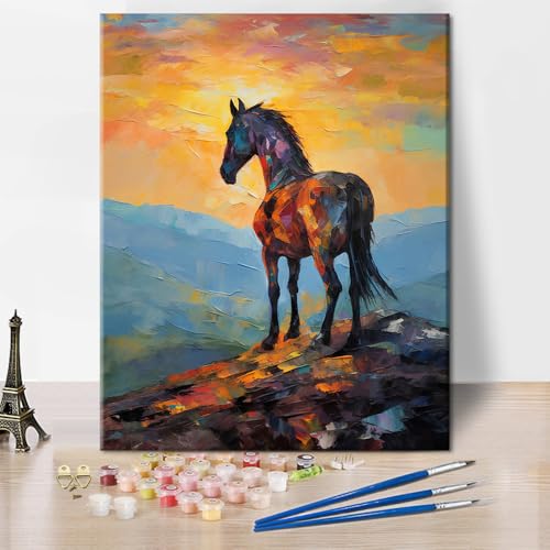 TISHIRON Pferd Malen nach Zahlen Bausatz für Erwachsene, Erwachsene Malen nach Zahlen Tiere, DIY Acryl Malen nach Zahlen Bausatz auf Leinwand Landschaft, Ölgemälde 40 x 50 cm(rahmenlos) von TISHIRON