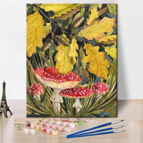 TISHIRON Pilz Malen nach Zahlen für Erwachsene Kinder Wachsende Pilze Kunst Malen nach Zahlen DIY Malerei Acryl Farbe nach Zahlen Malerei Kit Home Wand Wohnzimmer Schlafzimmer Dekor 12x16 Zoll von TISHIRON