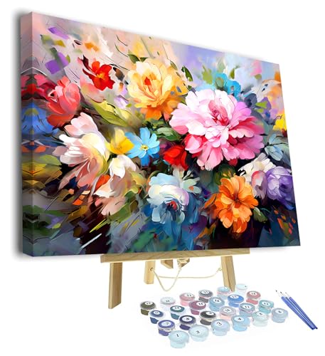 TISHIRON Rahmen Malen nach Zahlen Erwachsene Blühende Blumen, DIY Erwachsene Malen nach Zahlen Kits mit Pinsel Blüte Pflanze, Öl Hand Malerei Malerei Kits Kunsthandwerk 40 x 50 cm von TISHIRON