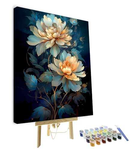 TISHIRON Rahmen Malen nach Zahlen Erwachsene Blühende Blumen DIY Malen nach Zahlen Kit für Erwachsene Blüte Malen nach Zahlen Kits auf Leinwand Acrylmalerei Pflanze Kunsthandwerk 40 x 50 cm von TISHIRON