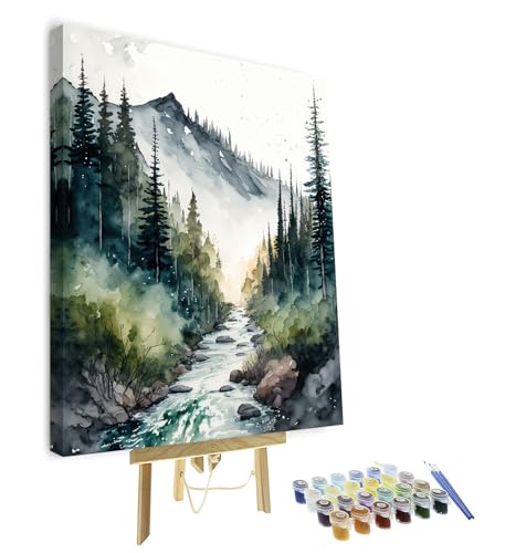 TISHIRON Rahmen Malen nach Zahlen Erwachsene Wald Malen nach Zahlen Aquarell Landschaft DIY Erwachsene Malen-nach-Zahlen Kits Naturlandschaft Acrylmalerei Kunsthandwerk 40 x 50 cm von TISHIRON