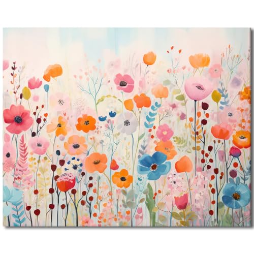 TISHIRON Rosa Orange Blau Rote Blumen Farbe nach Zahlen Erwachsene, Blumenfarbe nach Zahl auf Leinwand ohne Rahmen Ölgemälde Kit mit Pinseln und Pigment Geschenk Home Wall Decor 16x20 Zoll von TISHIRON