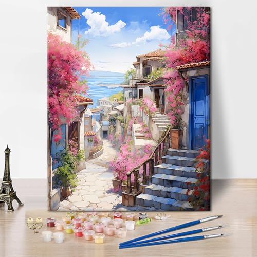 TISHIRON Scenery Malen nach Zahlen, Garten Malen nach Zahlen Kits, Malen nach Zahlen für Erwachsene Anfänger geeignet für Home Wall Decoration 16x20 Inch Frameless von TISHIRON