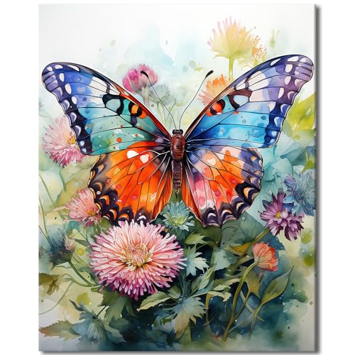 TISHIRON Schmetterling Farbe nach Zahlen Kit Erwachsene mit Erwachsene Farbe nach Zahlen Schmetterling mit Pinseln und Acrylpigment, ohne Rahmen Home Wall Decor Geschenk Craft 16"x20" von TISHIRON