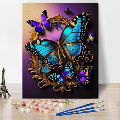 TISHIRON Schmetterling Malen nach Zahlen Erwachsene Kit, DIY Malen nach Zahlen Kits für Anfänger, Malen nach Zahlen perfekt für Geschenk Home Wall Decor(40x50cm) von TISHIRON