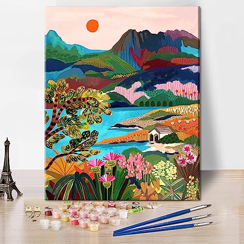 TISHIRON Taubensee Öl Handmalerei Malen Nach Zahlen Für Kinder Wiege Berglandschaft Acryl Für Erwachsene Anfänger Malset Home Wand Wohnzimmer Schlafzimmer Wand Abstrakter Dekoration 16 X 20 Inch von TISHIRON