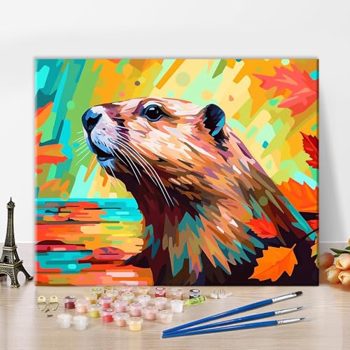 TISHIRON Tiere Malen nach Zahlen Erwachsene und Kinder Otter Ölmalerei Abstraktes Malen nach Zahlen Kits auf Leinwand mit Pinseln Bunte Pop Art Kunstwerke für Zuhause 40 x 50 cm(rahmenlos) von TISHIRON