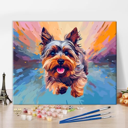 TISHIRON Tiere Malen nach Zahlen mit Pinseln Yorkshire Terrier Hund DIY Malen nach Zahlen für Erwachsene Welpe Malen nach Zahlen Kits auf Leinwand Kunsthandwerk 40 x 50 cm(rahmenlos) von TISHIRON