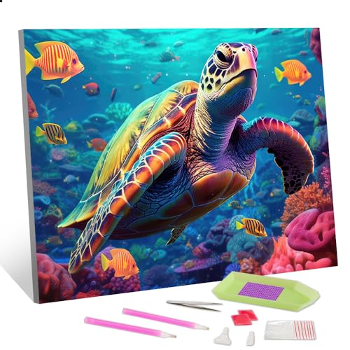 TISHIRON Turtles DIY 5D Diamond Painting by Number Kits for Adults Animal Diamond Painting Kits Round Full Drill Diamond Art Kits Marine Life Arts Craft for Home Wall Art Decor 12x16inch von TISHIRON