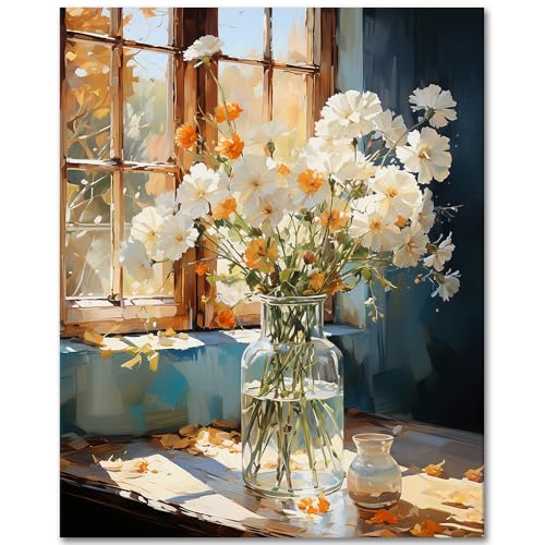 TISHIRON Vase Malen nach Zahlen Kits auf Leinwand, DIY Acryl Farbe nach Zahlen Kit für Erwachsene Blumen, Ölmalerei nach Zahlen für Home Wall Decor Bouquet, Kunsthandwerk 40 x 50 cm(rahmenlos) von TISHIRON