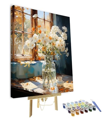 TISHIRON Vase Rahmen Malen nach Zahlen Kits auf Leinwand, DIY Acryl Farbe nach Zahlen Kit für Erwachsene Blumen, Ölmalerei nach Zahlen für Home Wall Decor Bouquet, Kunsthandwerk 40 x 50 cm von TISHIRON