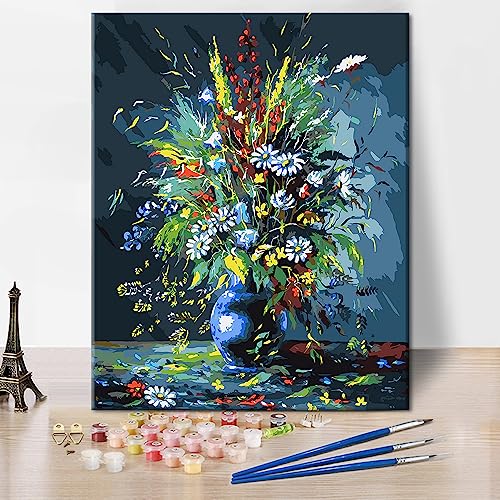 TISHIRON Vintage Vase Malen nach Zahlen Erwachsene Blumen Malen nach Zahlen Kits auf Leinwand mit Pinseln Abstrakte Acrylmalerei Leinwand Geschenke für Home Decor 40 x 50 cm(rahmenlos) von TISHIRON