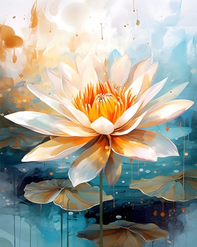 TISHIRON Weiße Lotus Malen nach Zahlen Erwachsene, Schlafen Malen nach Zahlen, Malen nach Zahlen de Pinsel und Acrylfarbe, 16X20 Inch Blumen Flammen Malen nach Zahlen Erwachsene Familie und Freundes von TISHIRON