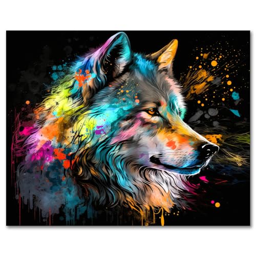 TISHIRON Wolf Malen nach Zahlen Erwachsene Tiere DIY Öl Hand Malerei Malerei mit Pinseln Abstrakt Erwachsene Malen nach Zahlen Kits auf Leinwand Kunsthandwerk 40 x 50 cm(rahmenlos) von TISHIRON