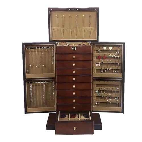 Schmuckkästchen Holz Aufbewahrungsbox Für Schmuck Mit Schublade, Extra Große Schmuck-Organizer-Box Für Frauen, Geschenk YB 10-lagige Schmuckschatulle Aus Holz(30*20*46cm) Schmuckkasten Groß Jewelry Bo von TISURXQ