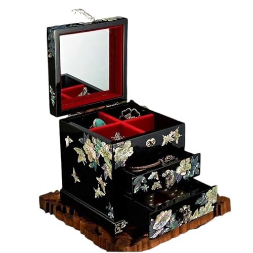 Schmuckkästchen Holz Für Prinzessin Europäischen Valentinstag Hochzeit Geschenke Aufbewahrungsboxen Organizer Fall Perlmutt Lack Holz Schmuckschatulle(12*12*14cm) Schmuckkasten Groß Jewelry Box(Type-A von TISURXQ