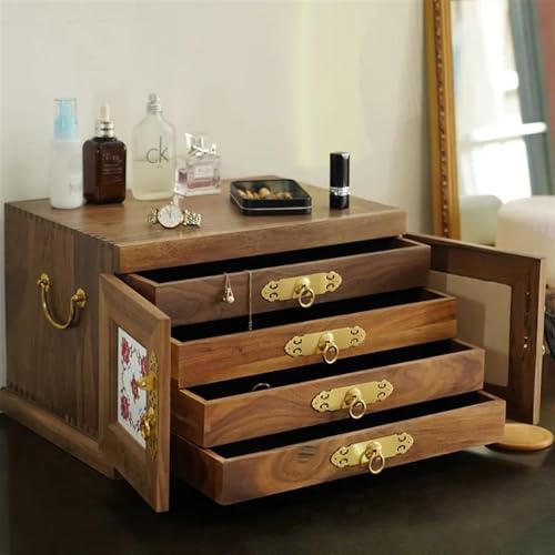 Schmuckkästchen Holz Funktionelle Schmuck-Aufbewahrungsbox, Schubladen-Stil, Organizer Luxuriöse Vitrine, Geschenke Große Hölzerne Schmuckschatulle Mit Schloss, Multi Schmuckkasten Groß Jewelry Box von TISURXQ