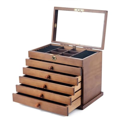 Schmuckkästchen Holz Große Schmuckschatulle Mit Schublade Halskette Ohrringe Ringe Schmuckkästchen Holz Zubehör Aufbewahrung Display Armreifen Organizer Schmuckkasten Groß Jewelry Box(A) von TISURXQ