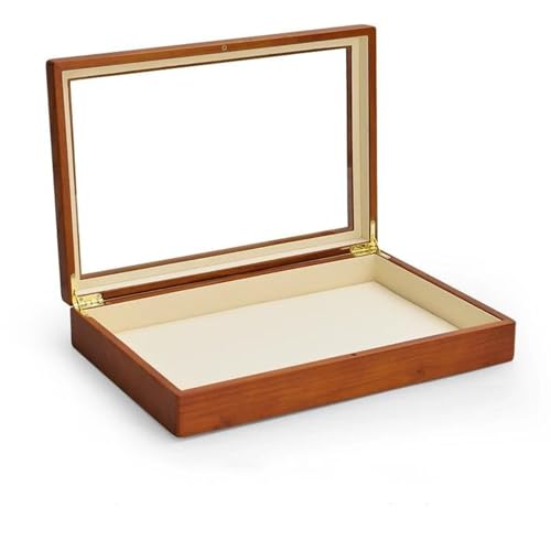 Schmuckkästchen Holz Massive Holz Schmuckschatulle Ring Halsketten Armband Vitrine Schmuckschatulle Transparente Schmuck Organizer Hülle Schmuckschatulle Schmuckkasten Groß Jewelry Box(Beige) von TISURXQ