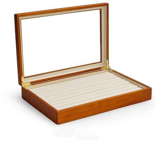 Schmuckkästchen Holz Massive Holz Schmuckschatulle Ring Halsketten Armband Vitrine Schmuckschatulle Transparente Schmuck Organizer Hülle Schmuckschatulle Schmuckkasten Groß Jewelry Box(Beige A) von TISURXQ