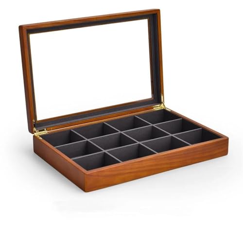 Schmuckkästchen Holz Massive Holz Schmuckschatulle Ring Halsketten Armband Vitrine Schmuckschatulle Transparente Schmuck Organizer Hülle Schmuckschatulle Schmuckkasten Groß Jewelry Box(Dark grey C) von TISURXQ