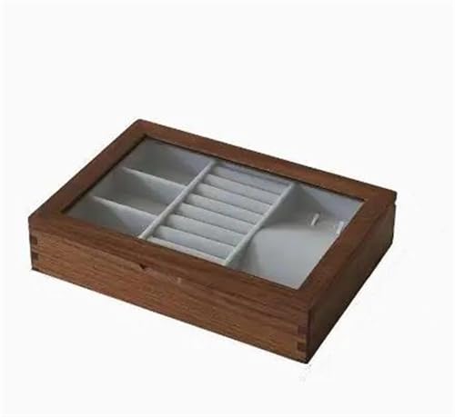 Schmuckkästchen Holz Massivholz Minimalistische Flanell Schmuckschatulle Retro Kleine Exquisite Transparente Schmuck Ohrring Aufbewahrungsbox Schmuckkasten Groß Jewelry Box(25CM) von TISURXQ