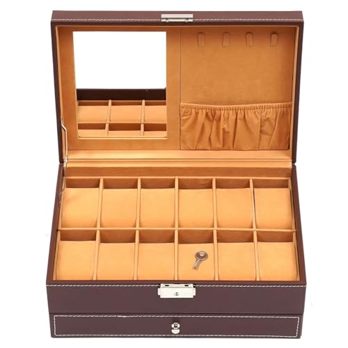 Schmuckkästchen Holz Organizer Mit Spiegel Und Schloss, 2-lagige Schmuckschatulle, Ringe, Halsketten, Aufbewahrungsschublade, Armbänder, Uhrenvitrine, Leder Schmuckkasten Groß Jewelry Box von TISURXQ