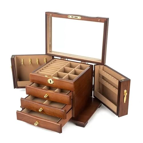 Schmuckkästchen Holz Schmuck Aufbewahrungsbox Aufbewahrungsbehälter Zarte Massivholz Schmuckschatulle Schloss Holzkiste Große Multifunktions Aufbewahrungsbox Schmuckkasten Groß Jewelry Box(A) von TISURXQ