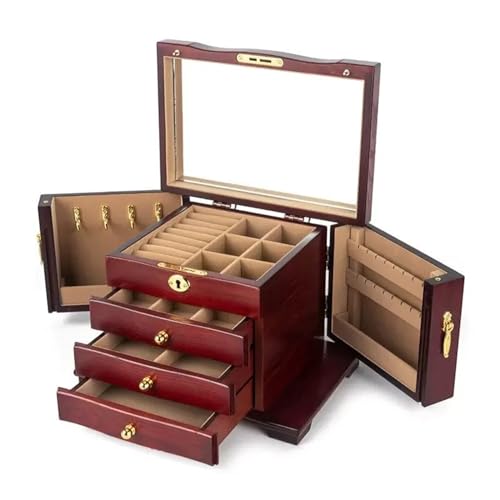 Schmuckkästchen Holz Schmuck Aufbewahrungsbox Aufbewahrungsbehälter Zarte Massivholz Schmuckschatulle Schloss Holzkiste Große Multifunktions Aufbewahrungsbox Schmuckkasten Groß Jewelry Box(C) von TISURXQ