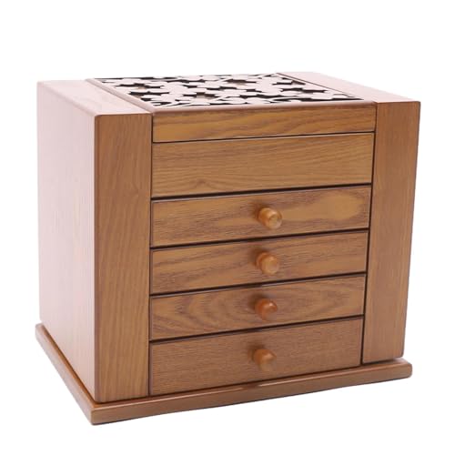 Schmuckkästchen Holz Schmuckschatullen Für Damen 5 Lagig Rustikale Holz Schmuck Organizer Box Uhren Halsketten Ringe Schmuckkasten Groß Jewelry Box(A) von TISURXQ