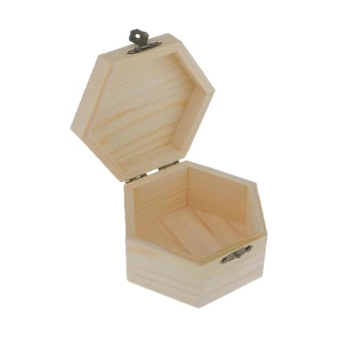 Schmuckkästchen Holz Unbemalte Schlichte Sechseckige Holz Schmuckschatulle Schmucktruhe Geschenkbox Schmuckkasten Groß Jewelry Box von TISURXQ