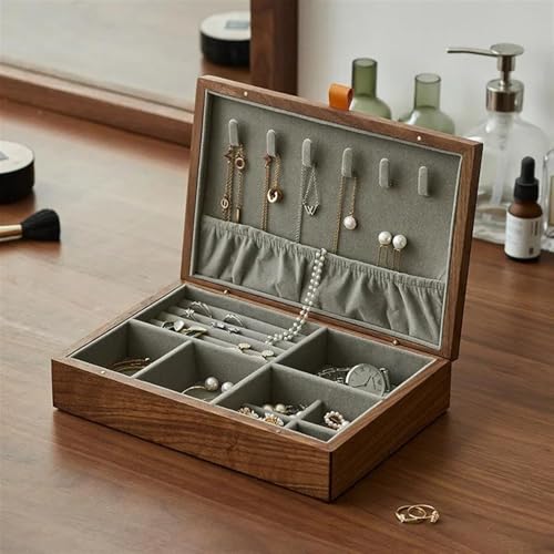 Schmuckkästchen Holz Walnussholz Big Box Frau Schmuckschatulle Organizer Ohrringe Schlüsselanhänger Armband Ringe Halskette Perlen Ringe Aufbewahrungsbox Schmuckkasten Groß Jewelry Box von TISURXQ