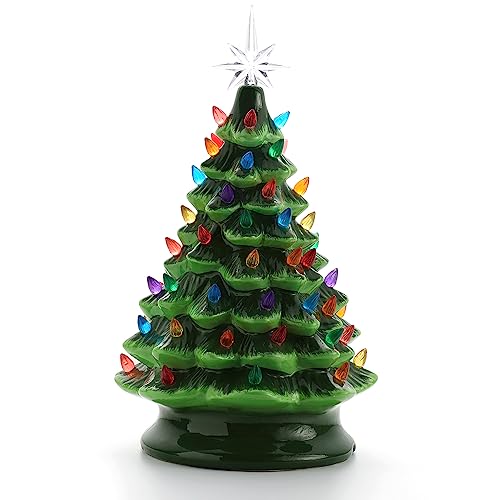 Keramik-Weihnachtsbaum mit Kunststoff-Drehlicht, Grüner Keramik-Weihnachtsbaum, Vintage-Tisch-Weihnachtsdekoration, Tisch-Weihnachtsbaum-Lichter für Tische, Regale und Schreibtische(L) von TITA-DONG