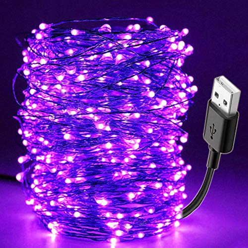 Lichterketten Zum Einstecken, 10 M UV-Lichterkette, LED-Lichterketten, Innen- und Außenbereich, Cooper-Draht-Lichterketten, USB-betriebene Lichter für Terrasse, Pavillon, Schlafzimmer,(10m) von TITA-DONG