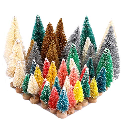 TITA-DONG 40 Stück Mini-Sisal-Schneefrostbäume mit Holzsockel, Künstliche Mini-Sisal-Weihnachtsbäume, Künstliche Sisal-Schnee-Weihnachtsbäume für Weihnachtliche Tischdekorationen,(40 Stück) von TITA-DONG