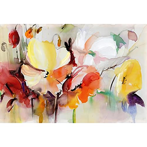 TITINGLUCK Moderne Wandkunst Blumen Bild Aquarell Blumen Ölgemälde Druck auf Leinwand Malerei Wohnzimmer Wand Poster Dekor 80x120cm(32x47in) mit Rahmen von TITINGLUCK